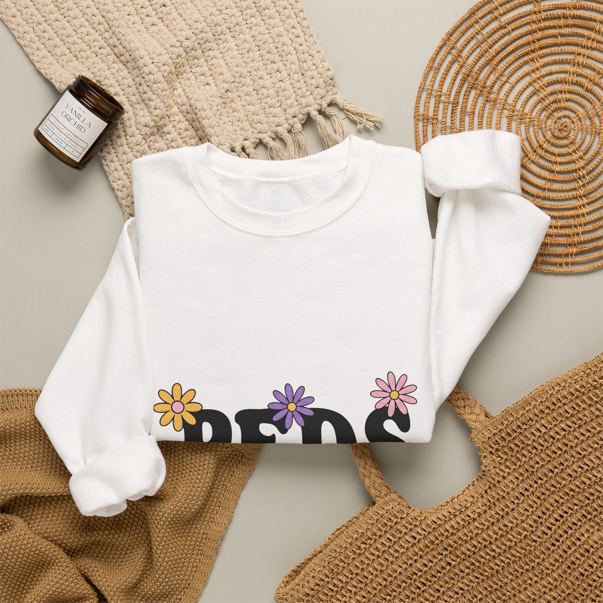 Blossom Lettering Sweatshirt Nurses School Gift Women Hippie Sweatshirt Typography Sweatshirt Nurse Enthusiast Bohemian Sweatshirt Education Graphic Classic