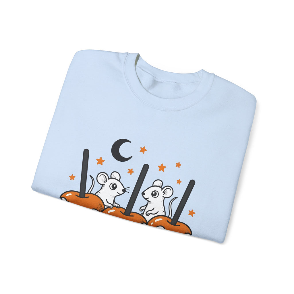 Caramel Apples Mice Sweatshirt Halloween Autumn Gift Women Comic Sweatshirt Candy Apples Sweatshirt Horror Fan Cartoon Sweatshirt Fall Graphic Retro Crescent