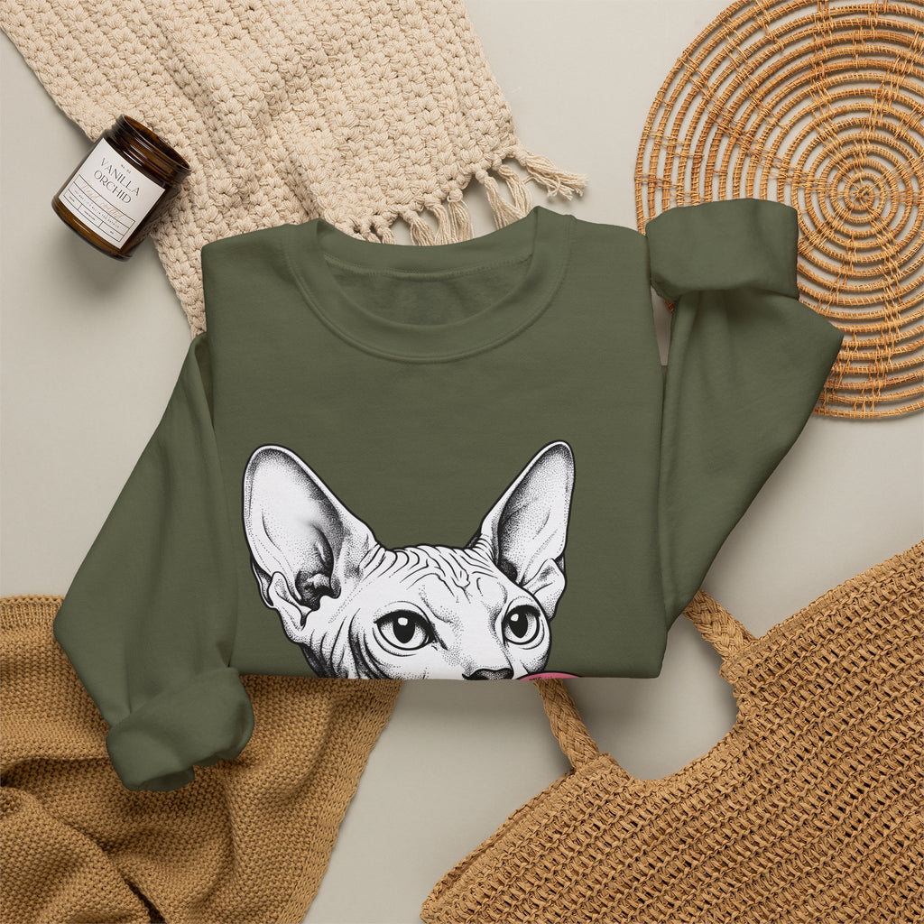 Sphynx Feline Sweatshirt Cat Pet Supplies Gift Women Neo Traditional Sweatshirt Cat Sweatshirt Cat Fan Faux Illustration Pet Accessories Graphic Clean