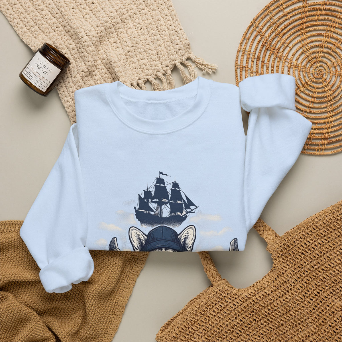 Corgi Pet Sweatshirt Dog Sailing Gift Women Classic Sweatshirt Puppy Sweatshirt Dog Fan Retro Sweatshirt Nautical Graphic Line Art Pirate Boat Sweatshirt