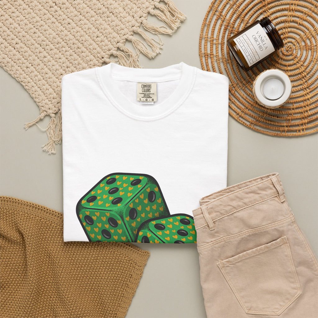 Green Dice T-Shirt St Patrick's Day Fortune Gift Women Vintage T-Shirt Dice T-Shirt Luck Enthusiast Retro T-Shirt Prosperity Graphic Retro Heart