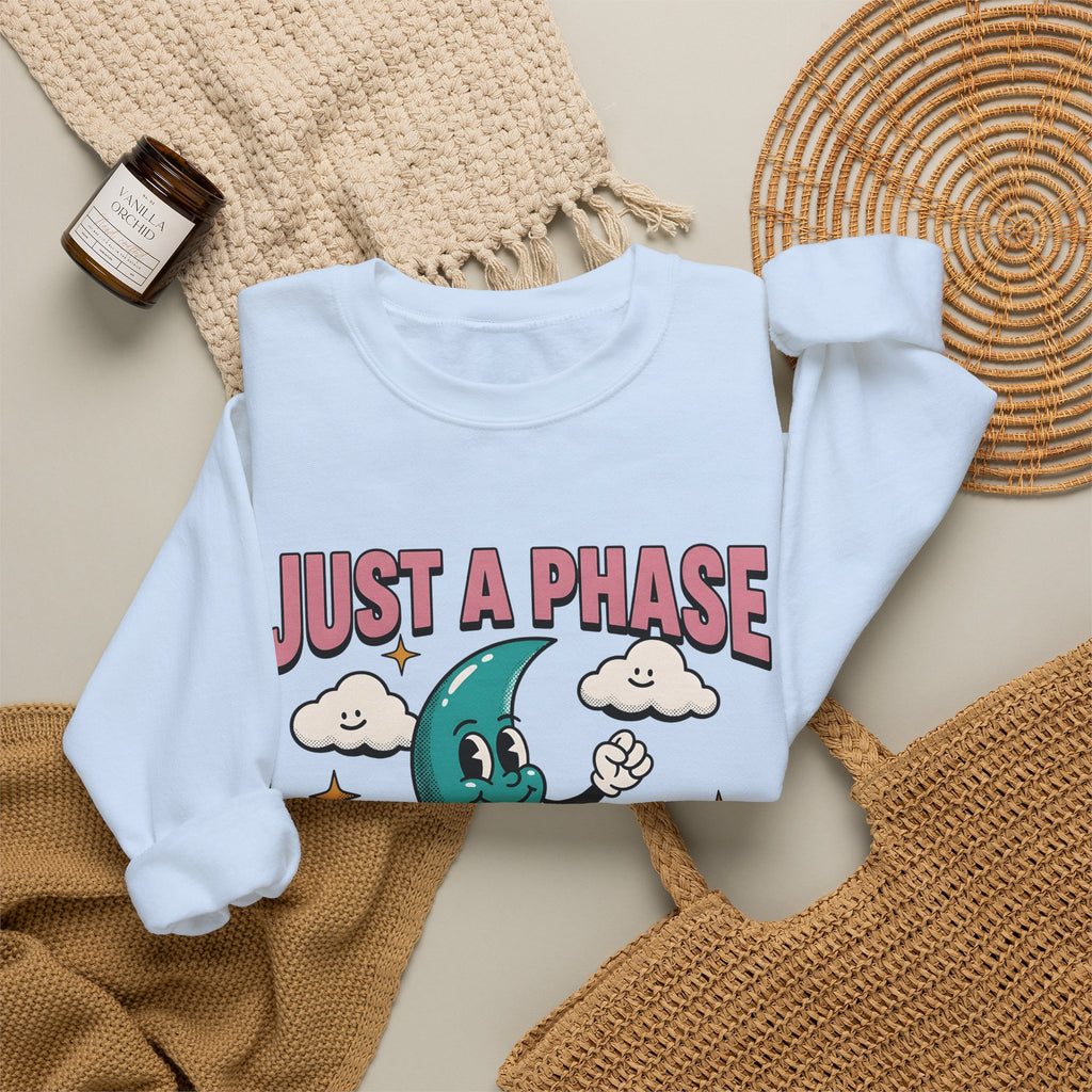 Moon Character Funny Stars Gift Hand Drawn Lunar Humor Fan Illustrated Celestial Sketch Cheerful Sweatshirt