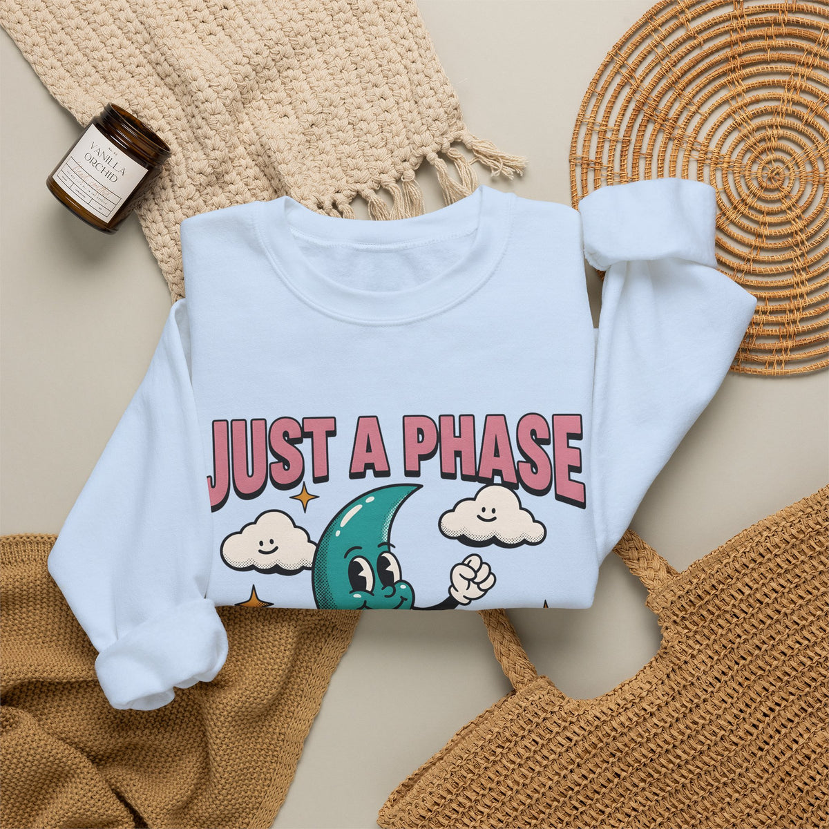 Moon Character Funny Stars Gift Hand Drawn Lunar Humor Fan Illustrated Celestial Sketch Cheerful Sweatshirt