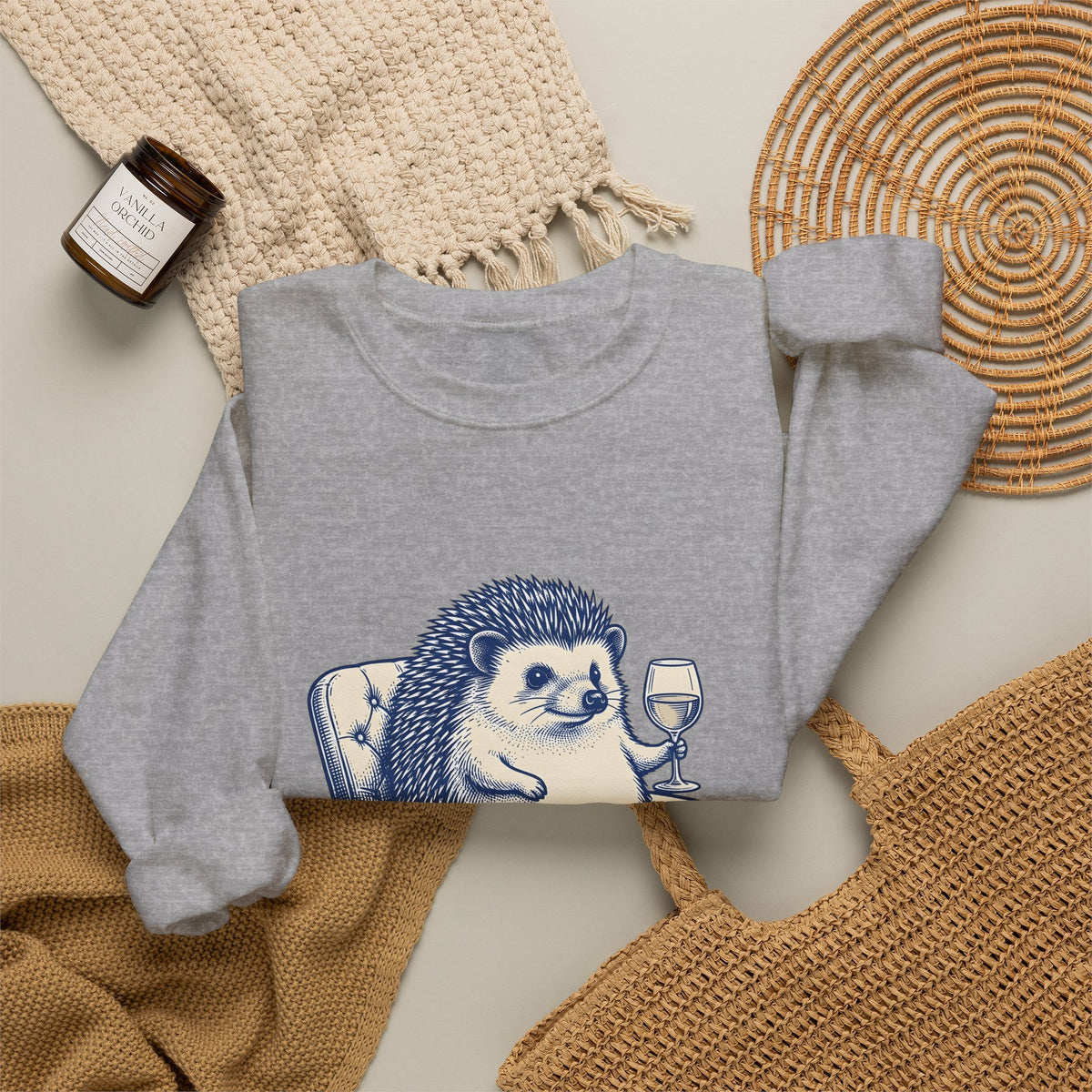 Hedgehog Seat Cute Pet Gift Sketch Hedgehog Adorable Fan Hedgehog Drawing Retro Wine Cup Sweatshirt