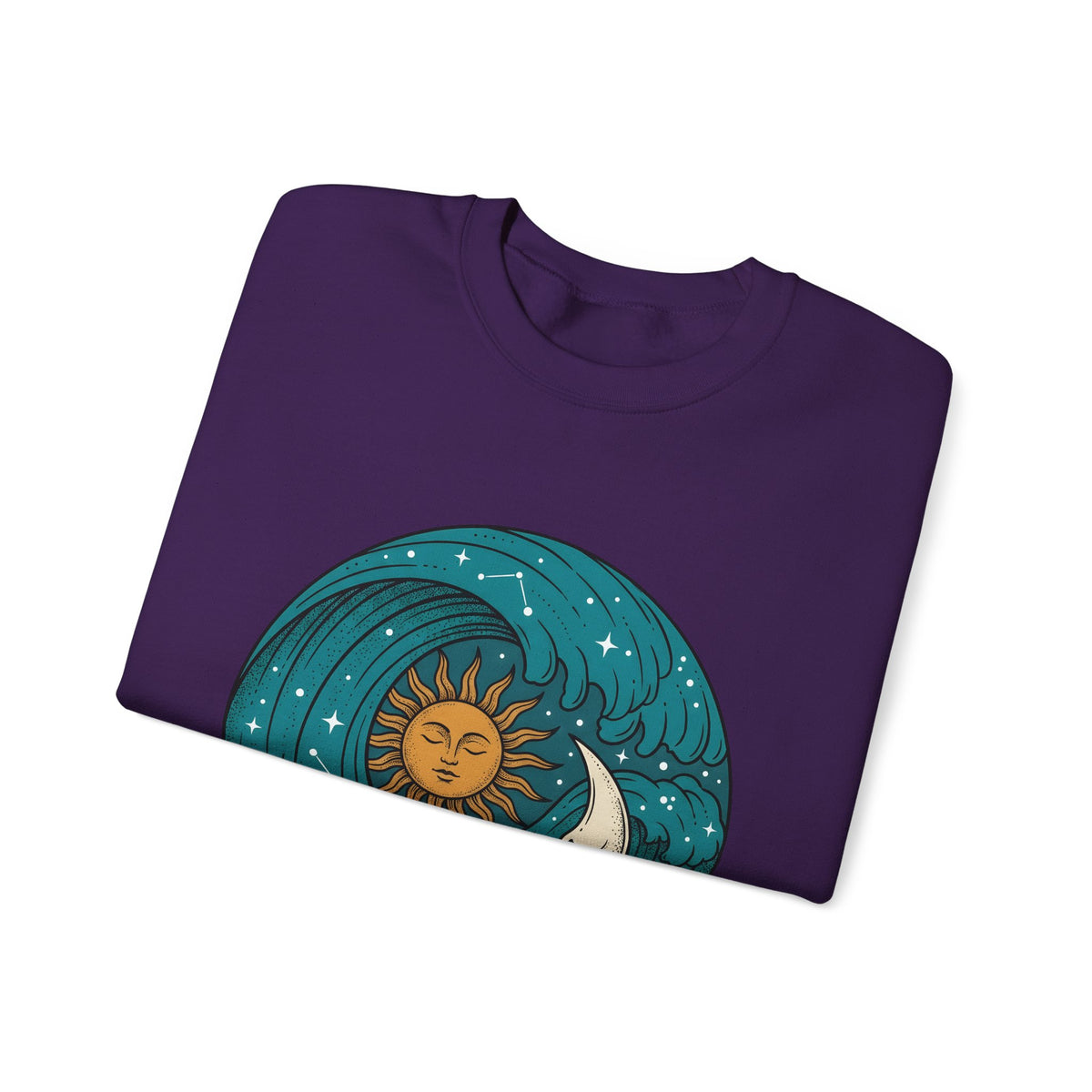 Sun Moon Sea Celestial Horoscope Gift Folk Ocean Astrology Enthusiast Bohemian Zodiac Rustic Star Sweatshirt