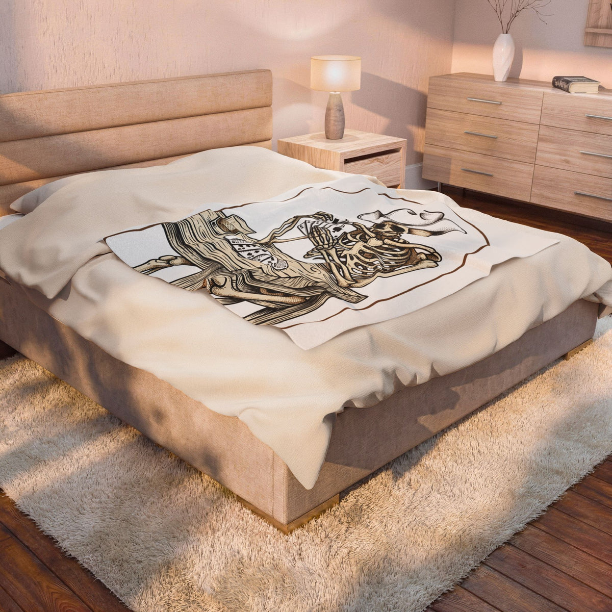 Skeleton Rancher Blanket Halloween Cowboy Gear Gift Women Shabby Chic Blanket Skeleton Blanket Horror Fan Distressed Graphic Blanket Doodle Card