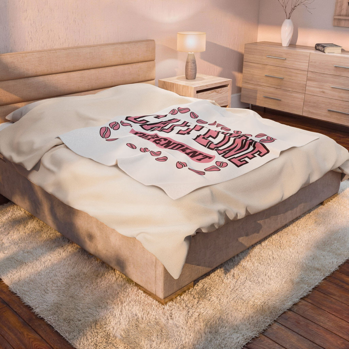 Coffee Beans Blanket Coffee Humor Gift Women Bold Blanket Coffee Blanket Caffeine Fan Coffee Art Blanket Funny Graphic Retro Pink Accent Blanket