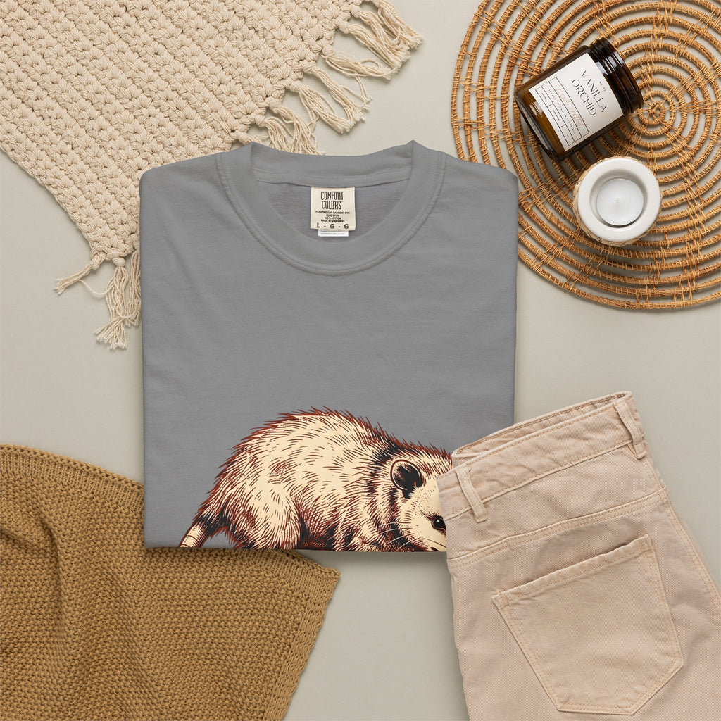 Opossum Illustration T-Shirt Funny Pet Gift Women Retro T-Shirt Possum T-Shirt Comedy Fan Vintage T-Shirt Animal Graphic Sketch Wildlife Comedy