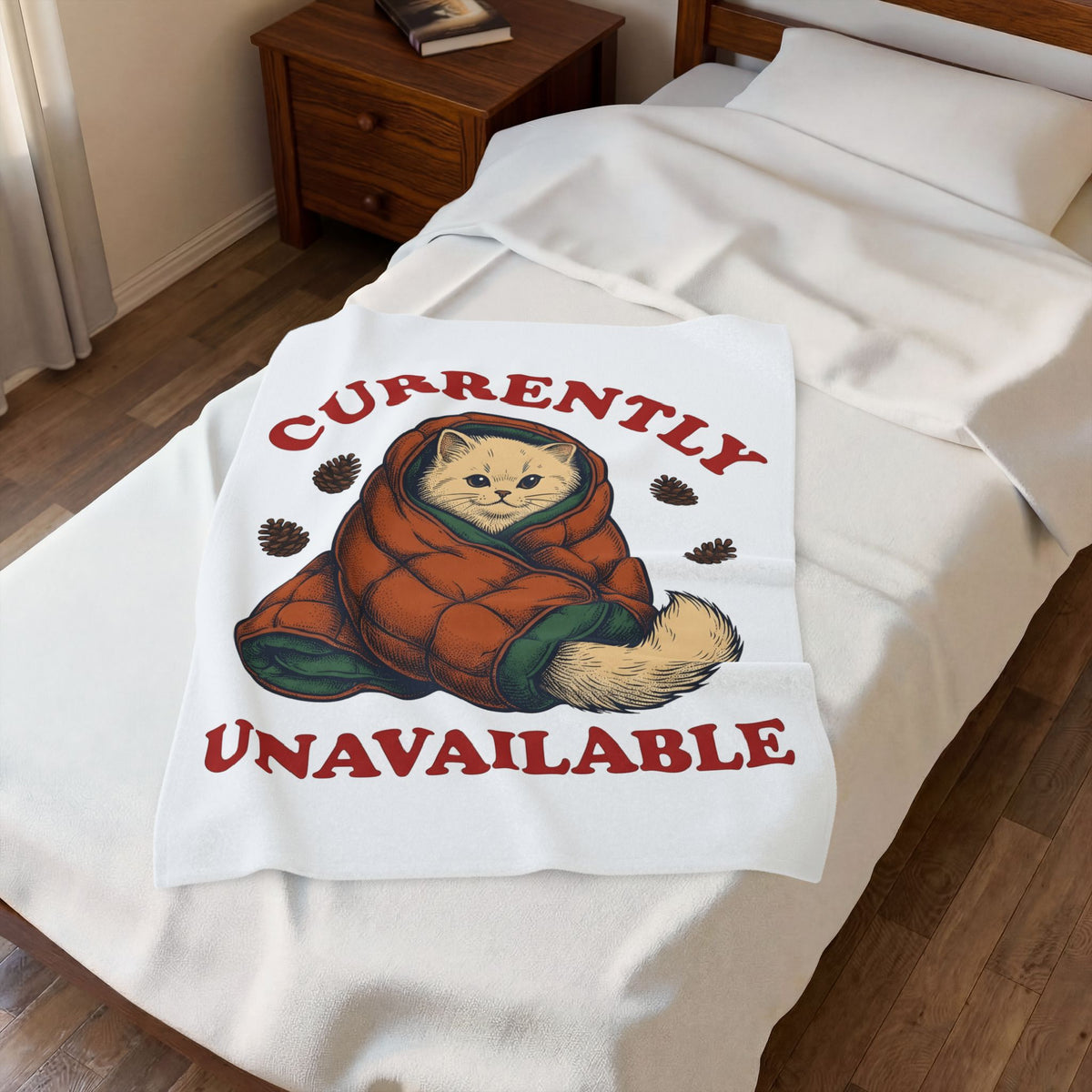 Warm Cat Blanket Cat Backpacking Gift Women Farmhouse Blanket Kitty Blanket Feline Fan Rustic Blanket Hiking Graphic Line Art Conifer Cones Blanket