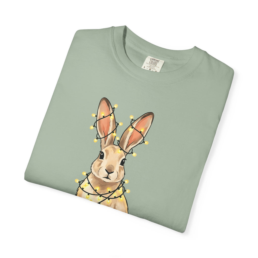 Bunny T-Shirt Animals Holiday Gift Women Cute T-Shirt Rabbit T-Shirt Pet Fan Cute T-Shirt Christmas Graphic Hand Drawn String Lights T-Shirt