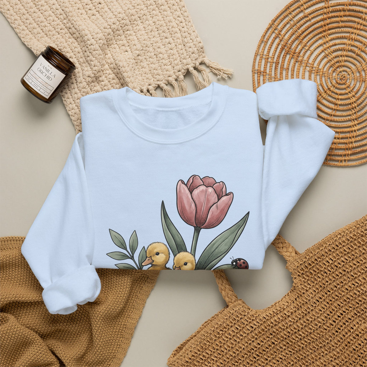 Baby Ducks Watering Pot Sweatshirt Easter Garden Gift Women Sketch Sweatshirt Duckling Sweatshirt Spring Fan Doodle Sweatshirt Gardening Graphic Retro Flower
