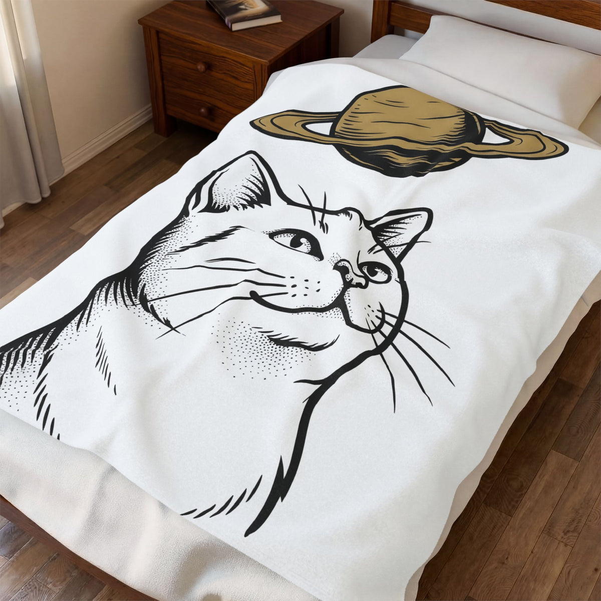 Cat Graphic Blanket Cat Space Gift Women Line Art Blanket Kitten Blanket Feline Fan Simple Blanket Galaxy Graphic Minimalist Planet Blanket