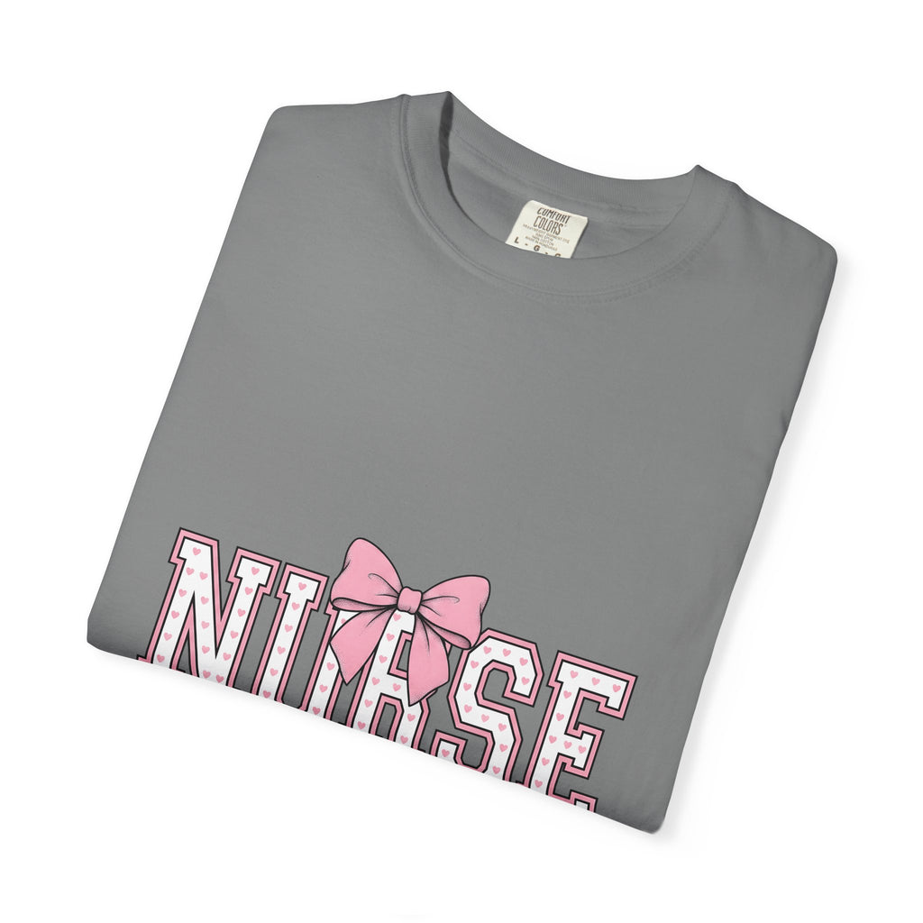 Blush Bow T-Shirt Nurse Thankfulness Gift Women Sweet T-Shirt Bow Tie T-Shirt Rn Fan Cute T-Shirt Gratitude Graphic Classic Heart Shapes T-Shirt