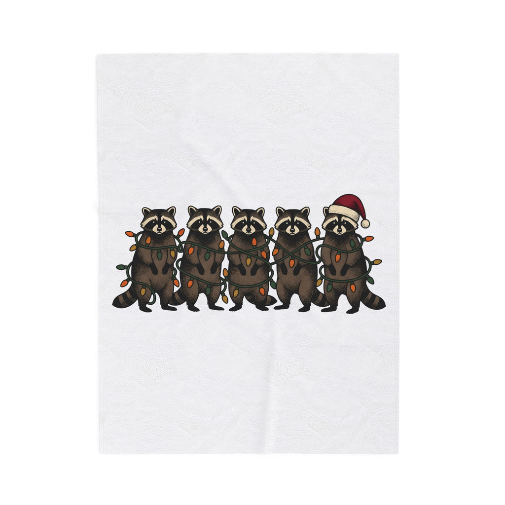 Raccoon Pack Blanket Christmas Wildlife Gift Women Comic Blanket Trash Panda Blanket Xmas Fan Cartoon Blanket Animal Graphic Retro Holiday Lights