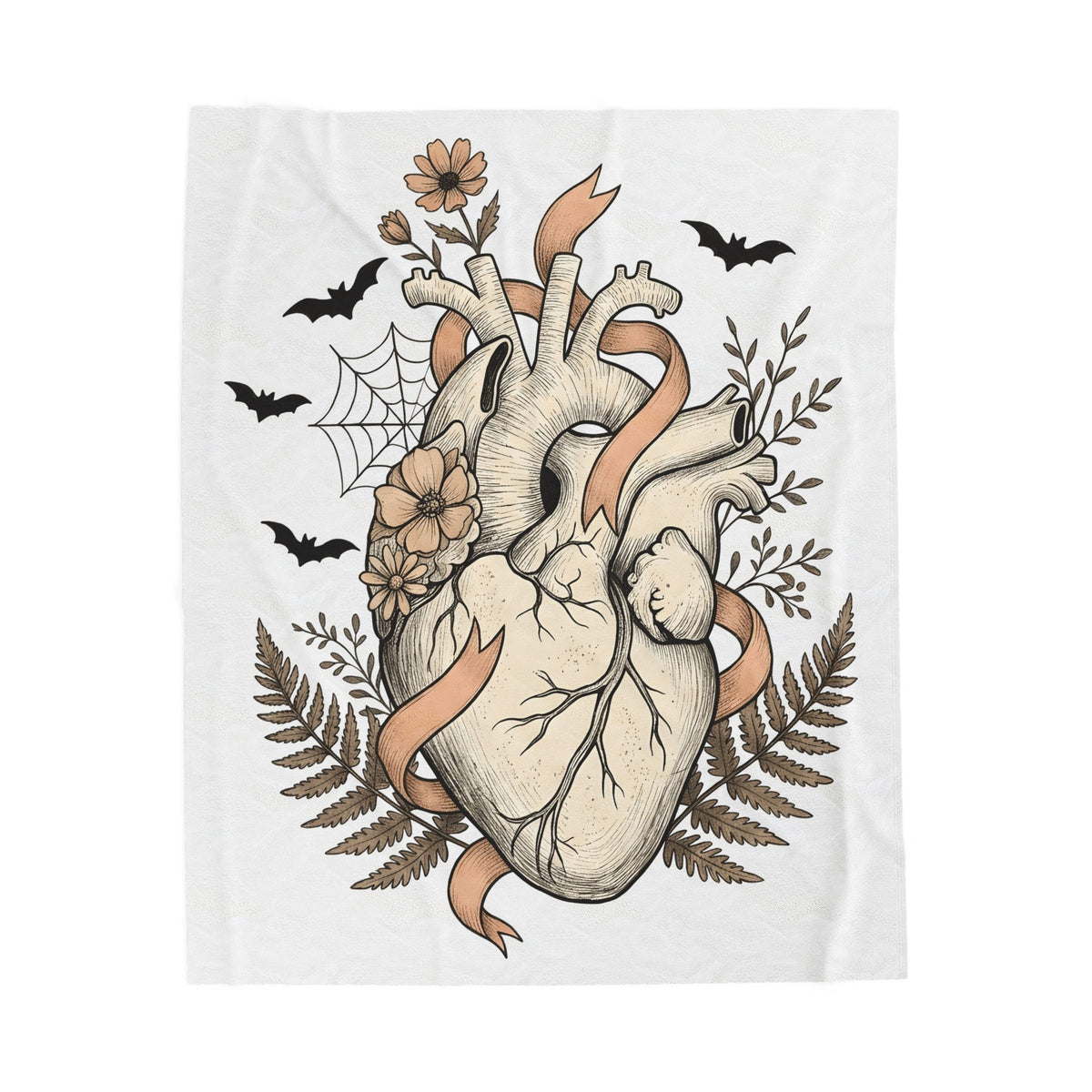 Anatomical Heart Blanket Halloween Gothic Gift Women Tattoo Art Blanket Cardiac Blanket Horror Fan Ink Blanket Dark Graphic Vintage Bats Blanket