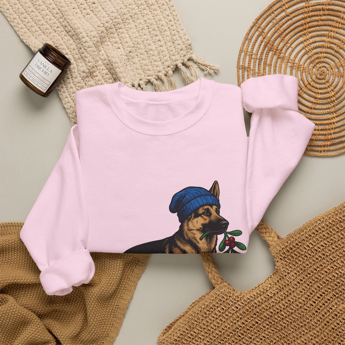 German Shepherd Puppy Sweatshirt Dog Holidays Gift Women Hand Drawn Sweatshirt Alsatian Sweatshirt Dog Fan Illustrated Graphic Sweatshirt Line Art Festive