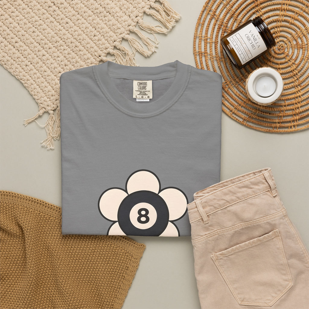Eight Ball Flower Billiards Plants Gift Modern Magic Flower Pool Fan Artistic Floral Antique T-Shirt