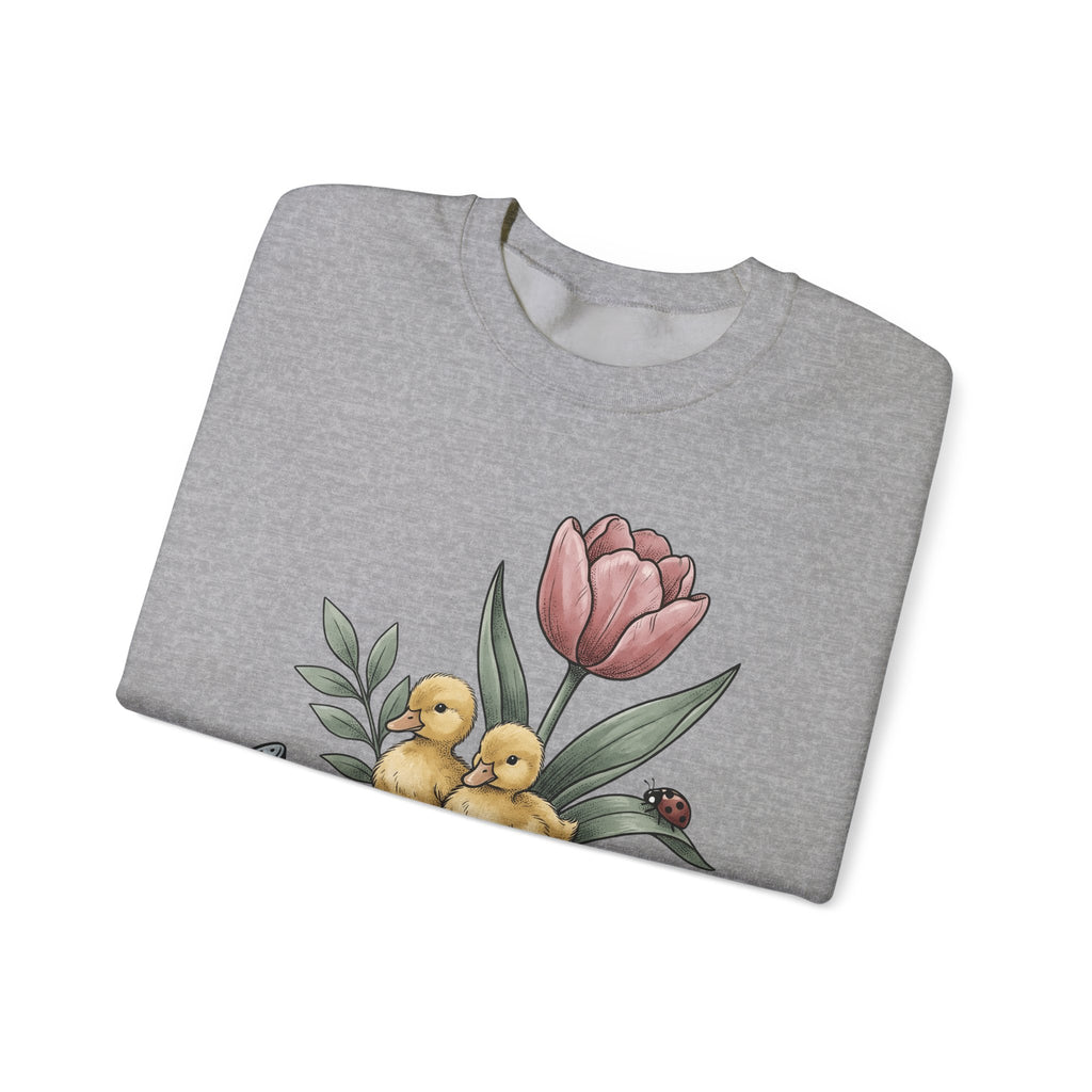 Baby Ducks Watering Pot Sweatshirt Easter Garden Gift Women Sketch Sweatshirt Duckling Sweatshirt Spring Fan Doodle Sweatshirt Gardening Graphic Retro Flower