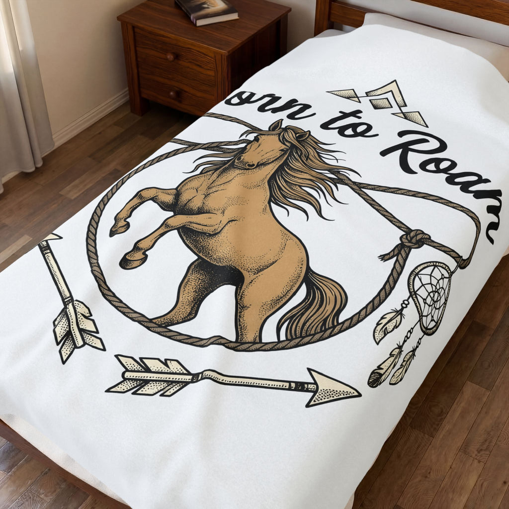 Horse Illustration Blanket Cowgirl Ranch Gift Women Tribal Blanket Stallion Blanket Cowboy Fan Rodeo Blanket Farm Graphic Retro Charm Blanket