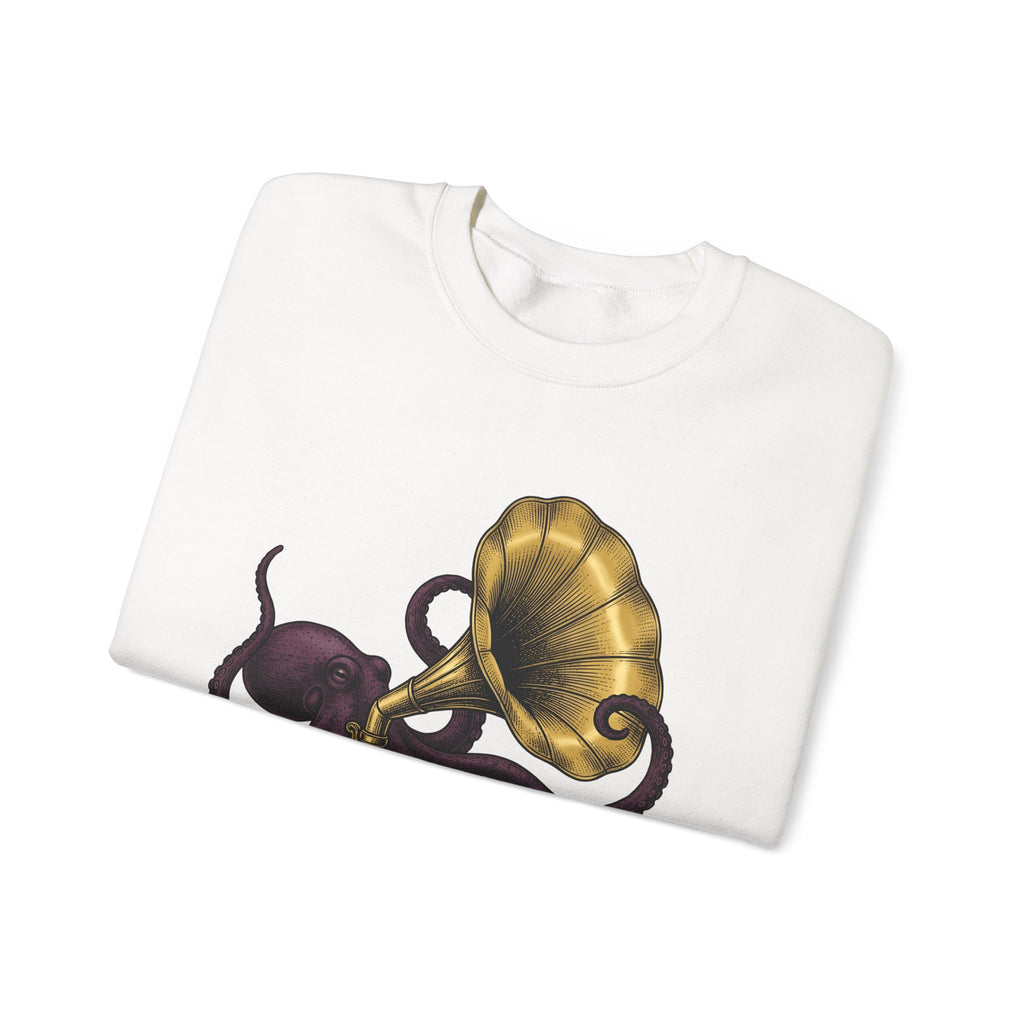 Octopus Phonograph Sweatshirt Animal Sound Gift Women Classic Sweatshirt Gramophone Sweatshirt Pet Fan Retro Sweatshirt Audio Graphic Doodle Music Player