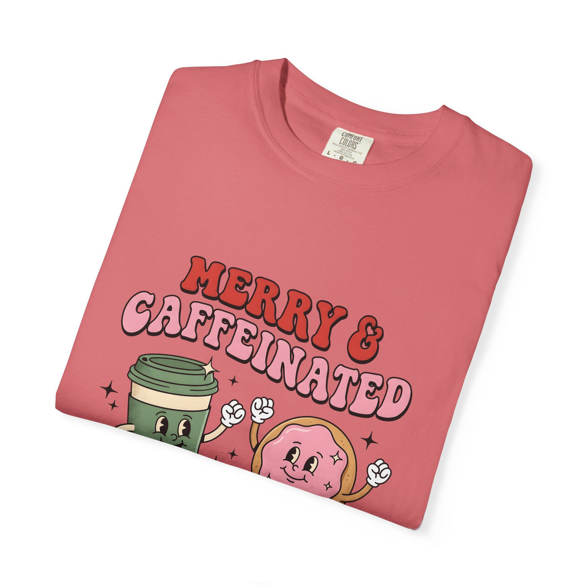 Coffee Cup Donut T-Shirt Christmas Coffee Gift Women Cartoon T-Shirt Donut T-Shirt Xmas Fan Cartoony T-Shirt Coffee Design Retro Stars T-Shirt