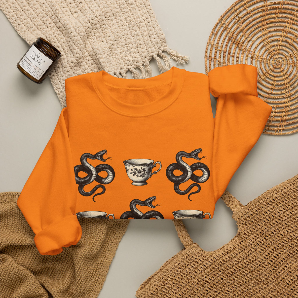 Serpent Tea Cup Sweatshirt Boho Chic Magic Gift Women Retro Sweatshirt Tea Cup Sweatshirt Hippie Fan Vintage Sweatshirt Mystical Graphic Dark Flower Sweatshirt Sweatshirt