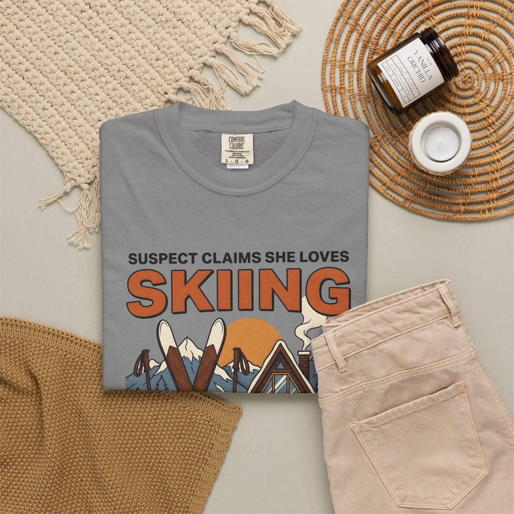 Ski Gear Lodge T-Shirt Skiing Winter Gift Women Cartoon T-Shirt Ski Lodge T-Shirt Skier Enthusiast Cartoonish T-Shirt Frosty Graphic Vintage