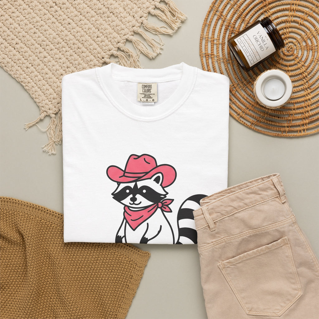 Raccoon Cowgirl T-Shirt Cowgirl Pet Gift Women Cartoon T-Shirt Raccoon T-Shirt Cowgirl Fan Cartoonish T-Shirt Animal Graphic Sketch Cowboy Hat
