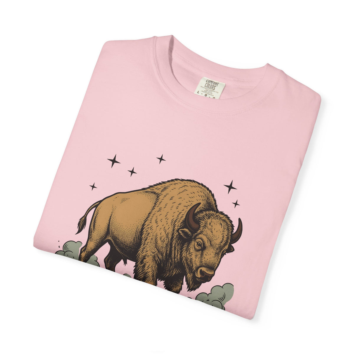 Buffalo Art T-Shirt Animal Environment Gift Women Rustic T-Shirt Bison T-Shirt Wildlife Fan Primitive T-Shirt Eco Graphic Line Art Star Symbols