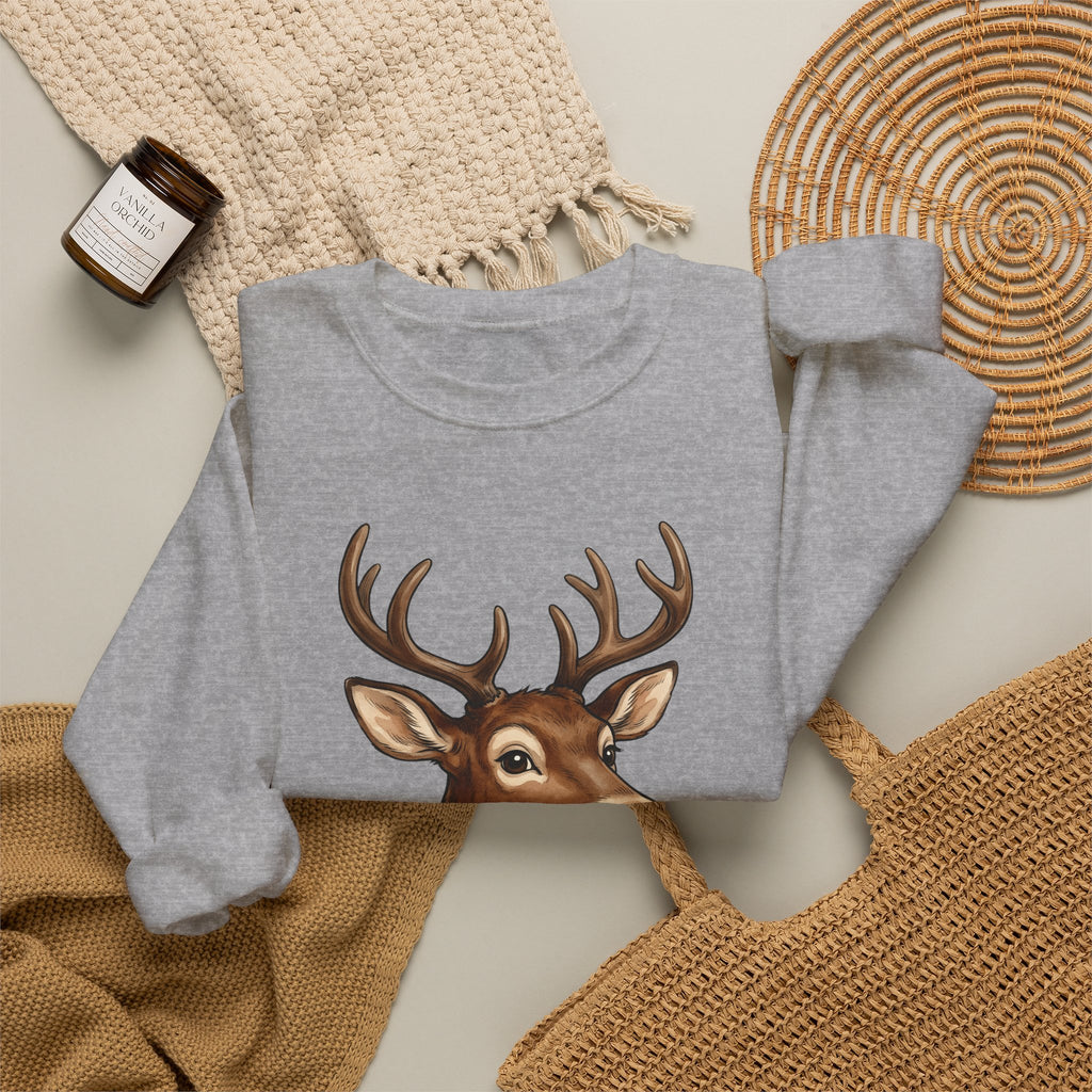 Stag Christmas Fauna Gift Cartoon Deer Xmas Fan Reindeer Hand Painted Holiday Bells Sweatshirt