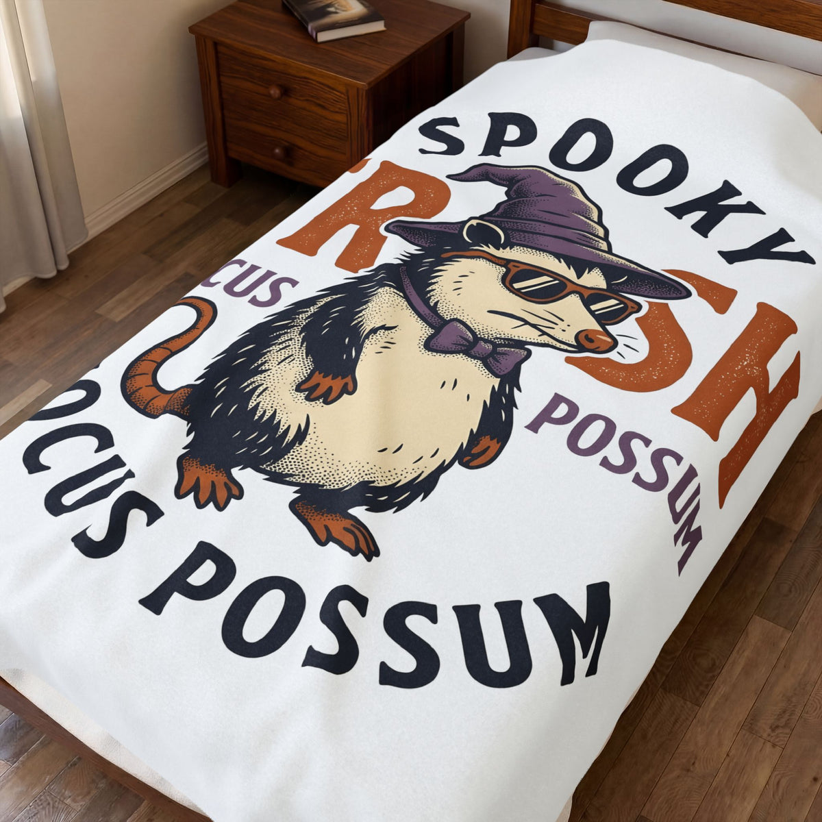 Possum Wizard Halloween Animal Gift Vintage Opossum Spooky Fan Retro Creature Hand Drawn Blanket