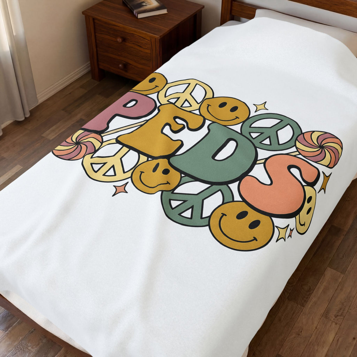 Happy Face Peace Symbol Blanket Nurses Kids Gift Women Cartoon Blanket Smiley Blanket Nurse Enthusiast Comic Blanket Youth Graphic Vintage Candy