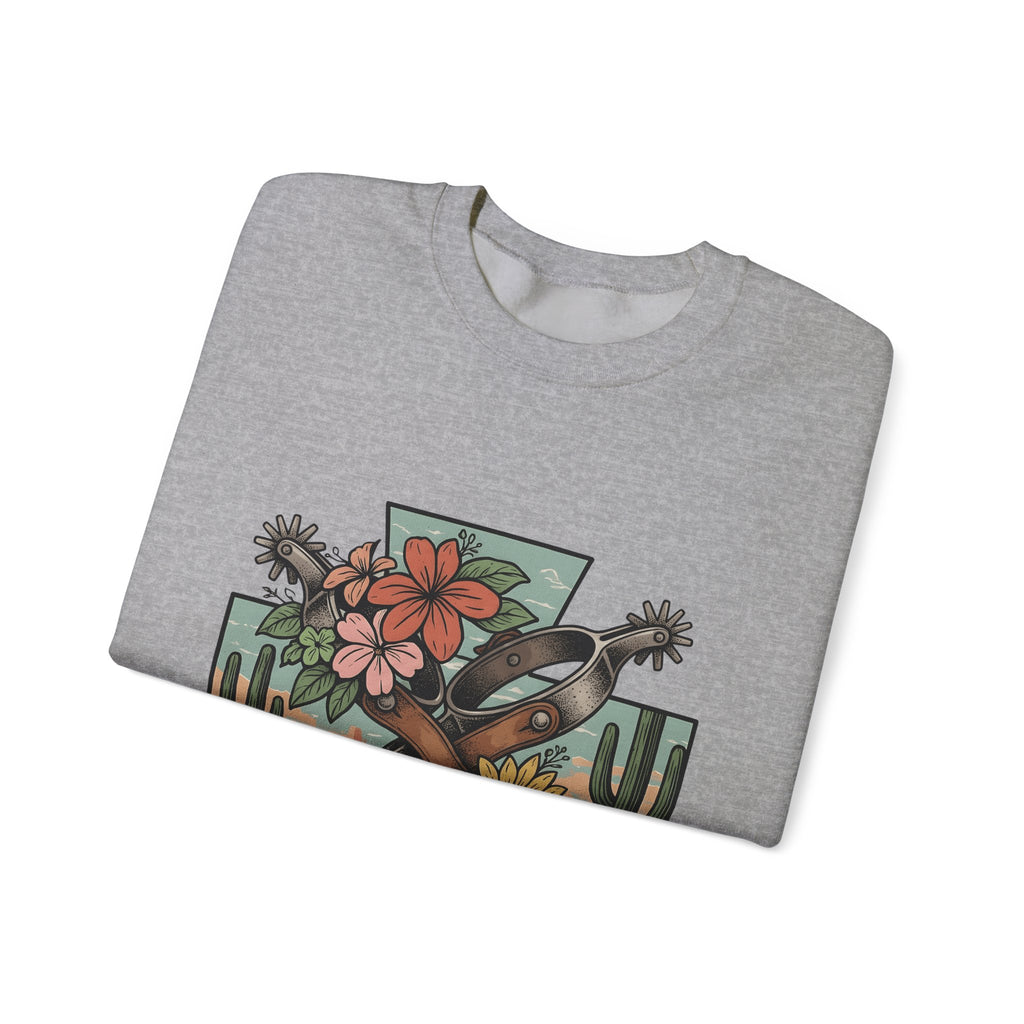 Leather Spurs Sweatshirt Cowgirl Garden Gift Women Tribal Sweatshirt Rowels Sweatshirt Cowboy Fan Primitive Sweatshirt Gardening Graphic Sketch Desert Plants