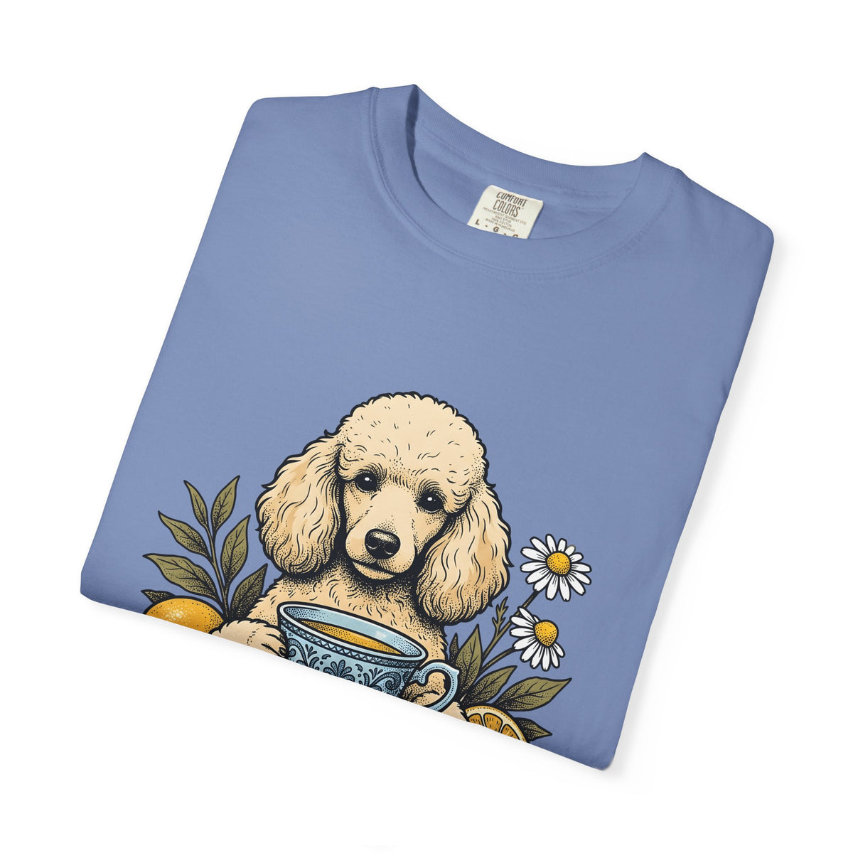 Poodle Tea T-Shirt T-Shirt Dog Flower Gift Women Retro T-Shirt Tea Cup T-Shirt Canine Fan Poodle T-Shirt T-Shirt Floral Graphic Sketch Citrus T-Shirt