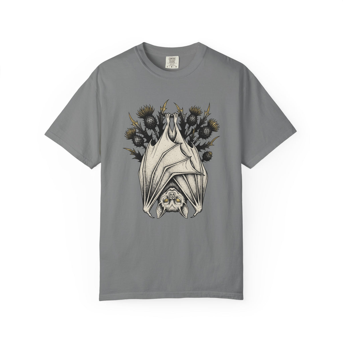 Bat Design T-Shirt Halloween Greenery Gift Women Macabre T-Shirt Bat T-Shirt Horror Fan Dark T-Shirt Foliage Graphic Sketch Bloom T-Shirt