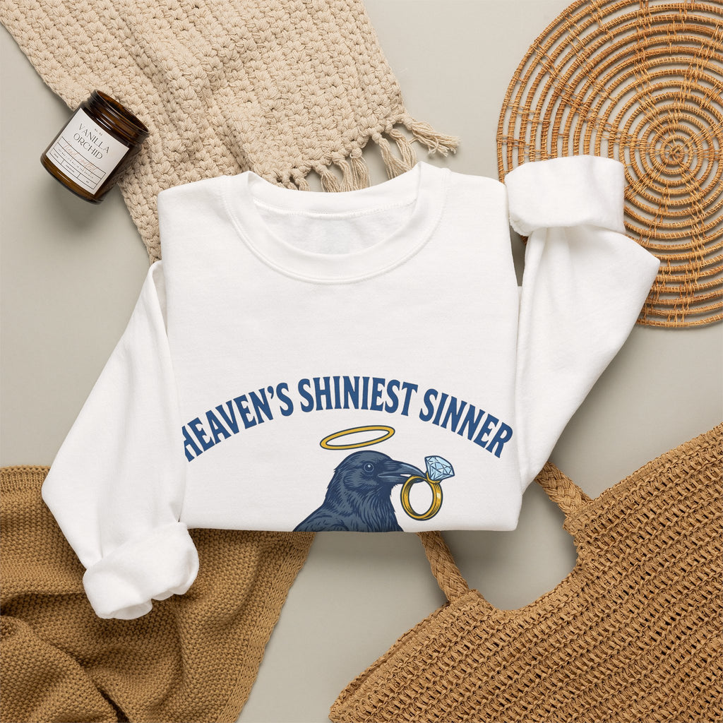 Raven Halo Sweatshirt Funny Animal Gift Women Vintage Sweatshirt Crow Sweatshirt Humor Fan Retro Sweatshirt Creature Graphic Hand Drawn Diamond Ring Sweatshirt