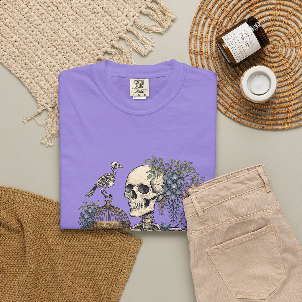 Bone Bloom T-Shirt Halloween Dark Art Gift Women Rustic T-Shirt Skeleton T-Shirt Horror Fan Gothic T-Shirt Macabre Graphic Doodle Aviary T-Shirt