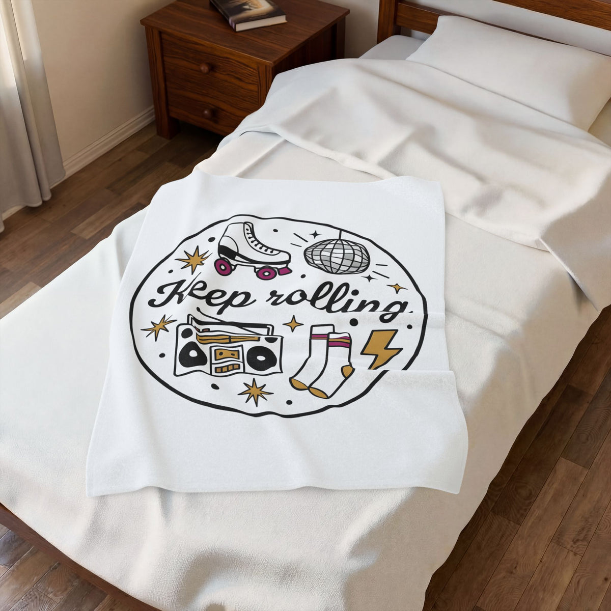 Roller Skate Blanket Roller Skating Sound Gift Women Hand Drawn Blanket Skateboard Blanket Roller Derby Enthusiast Illustrated Blanket Audio