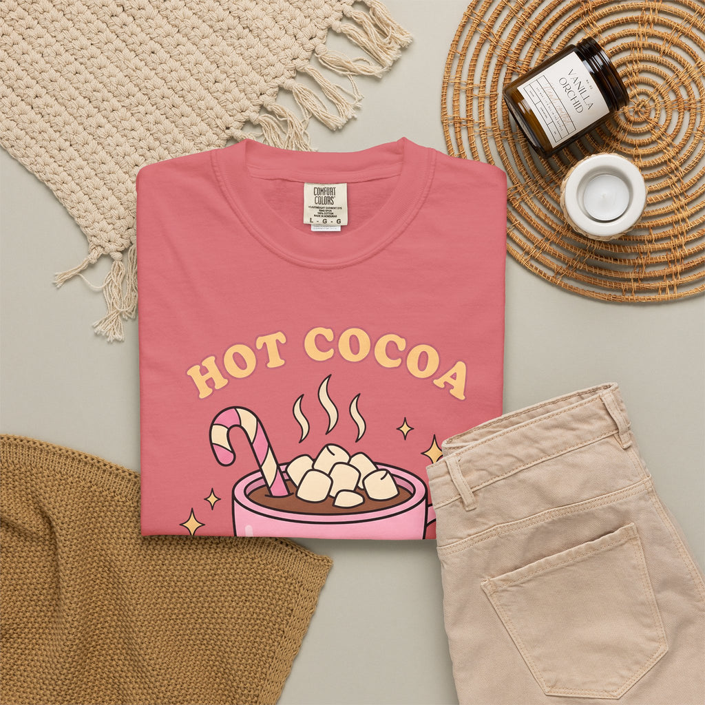 Hot Chocolate Cup Cocoa Winter Gift Line Mug Chocolate Fan Drawing Nostalgic White Marshmallows T-Shirt