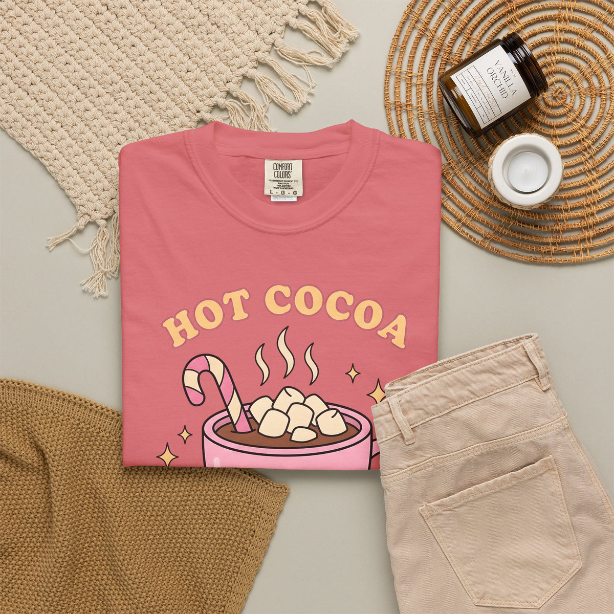 Hot Chocolate Cup Cocoa Winter Gift Line Mug Chocolate Fan Drawing Nostalgic White Marshmallows T-Shirt