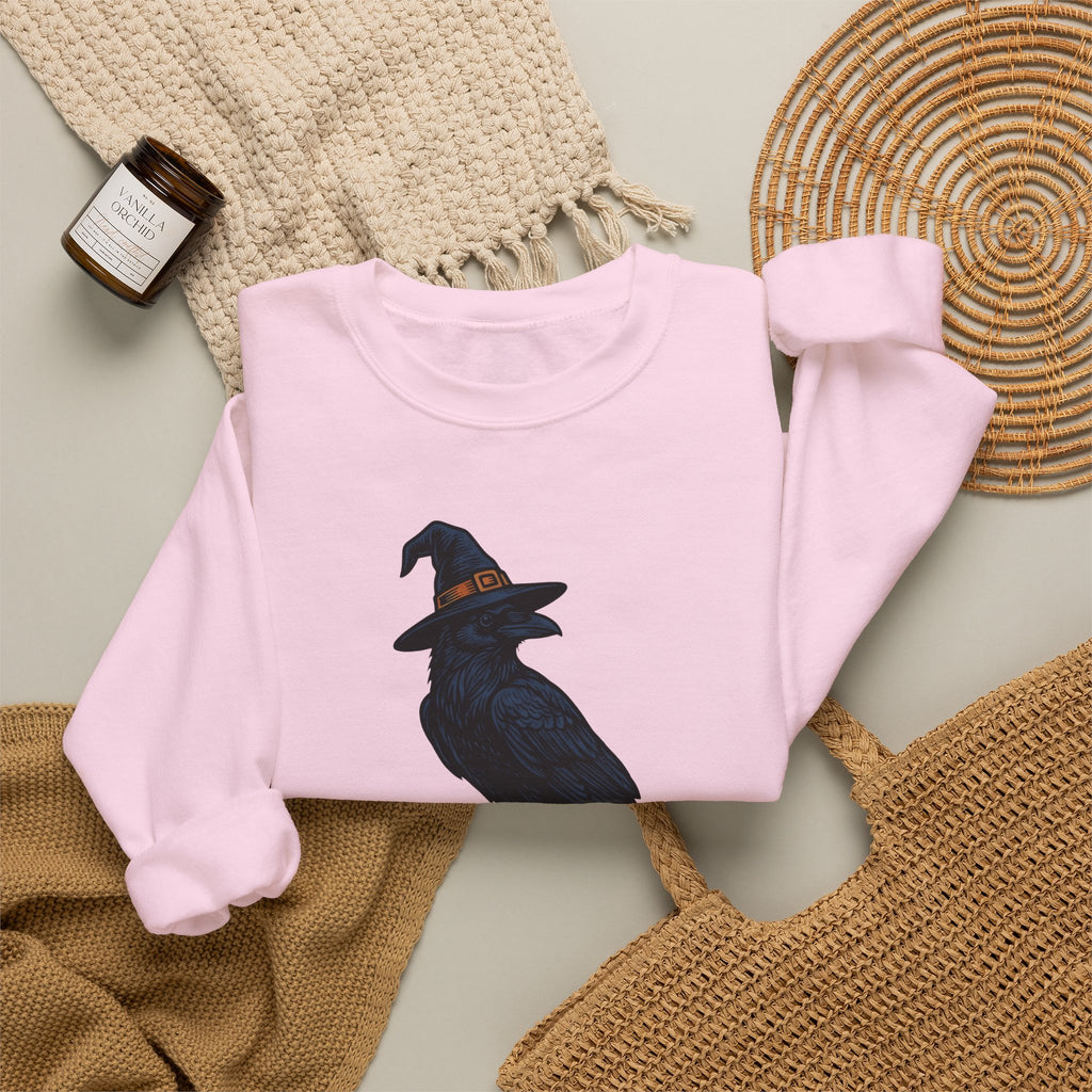 Raven Wizard Hat Sweatshirt Halloween Horror Gift Women Antique Sweatshirt Witch Hat Sweatshirt Spooky Fan Occult Sweatshirt Horror Graphic Ink Fortune Ball