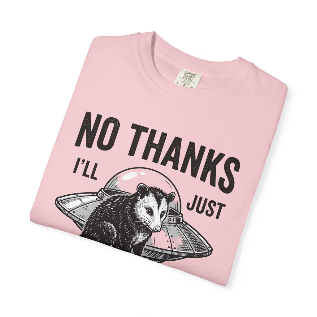 Opossum Ufo T-Shirt Funny Critter Gift Women Sketch T-Shirt Possum Ufo T-Shirt Humor Fan Cartoon T-Shirt Creature Graphic Doodle Alien Ship T-Shirt