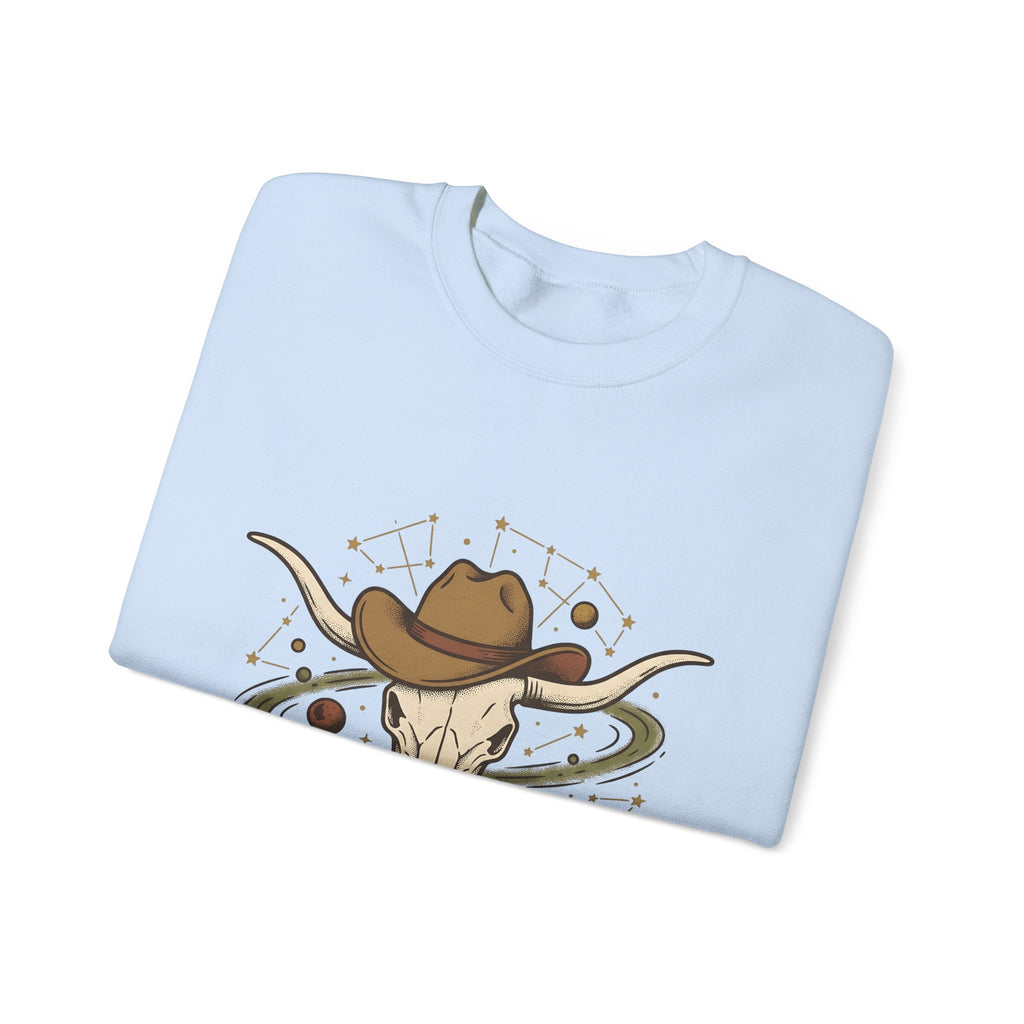 Longhorn Skull Hat Sweatshirt Cowgirl Western Gift Women Vintage Sweatshirt Skullcap Sweatshirt Rodeo Fan Retro Sweatshirt Design Retro Planets Sweatshirt
