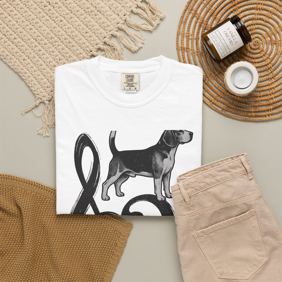 Beagle Pet T-Shirt Dog Sound Gift Women Classic T-Shirt Hound T-Shirt Dog Fan Puppy T-Shirt Music Graphic Doodle Note Symbols T-Shirt