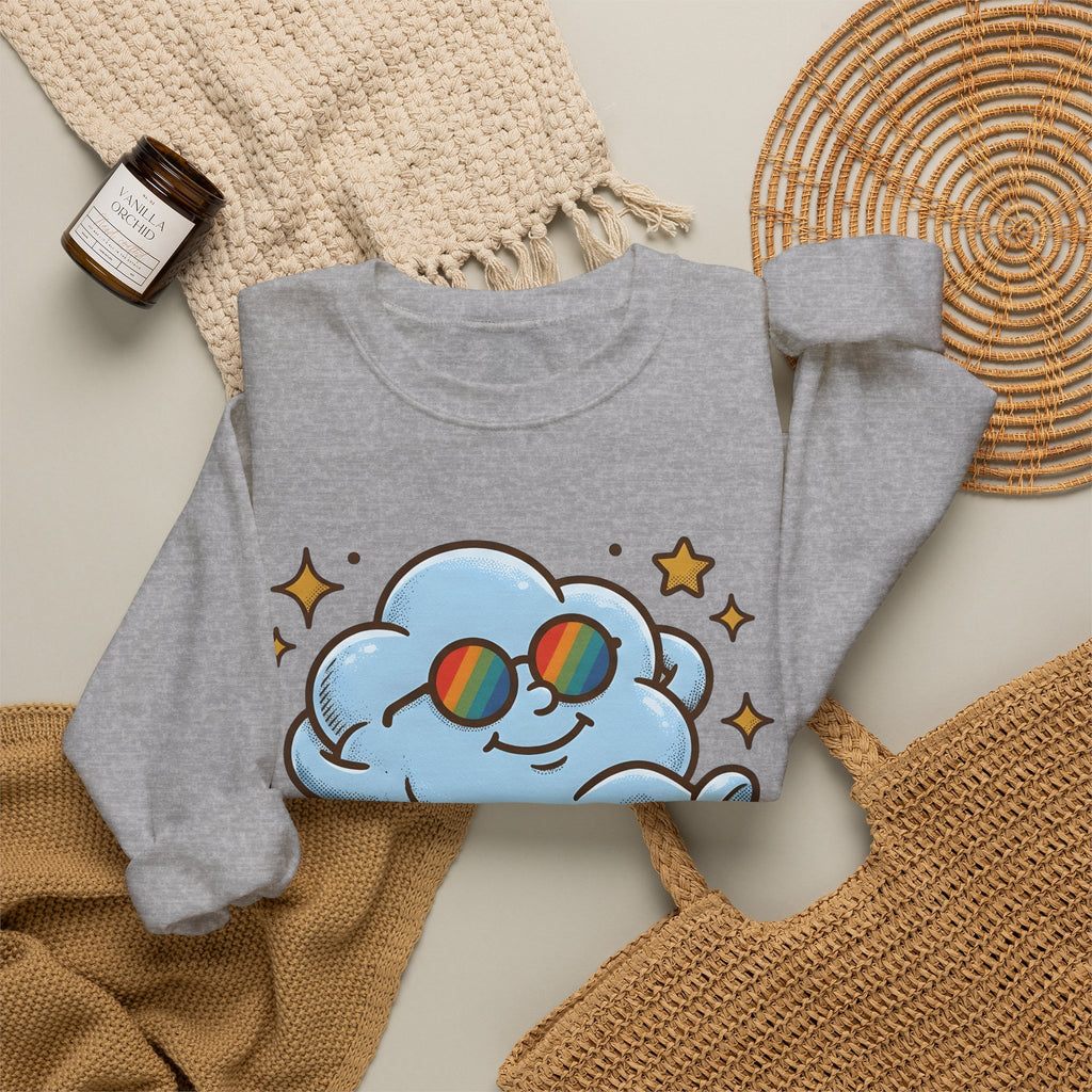 Smiling Cloud Boho Chic Inspiration Gift Comic Cloud Hippie Fan Cartoon Motivational Vintage Sweatshirt