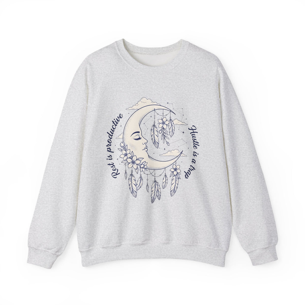 Moon Crescent Sweatshirt Boho Chic Night Sky Gift Women Tribal Sweatshirt Lunar Sweatshirt Bohemian Fan Ethnic Sweatshirt Galaxy Graphic Outline Wings Sweatshirt
