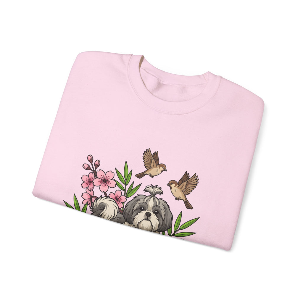 Shih Tzu Puppy Sweatshirt Dog Botanical Gift Women Cute Sweatshirt Puppy Sweatshirt Dog Fan Pup Sweatshirt Floral Graphic Sketch Sakura Flowers Sweatshirt