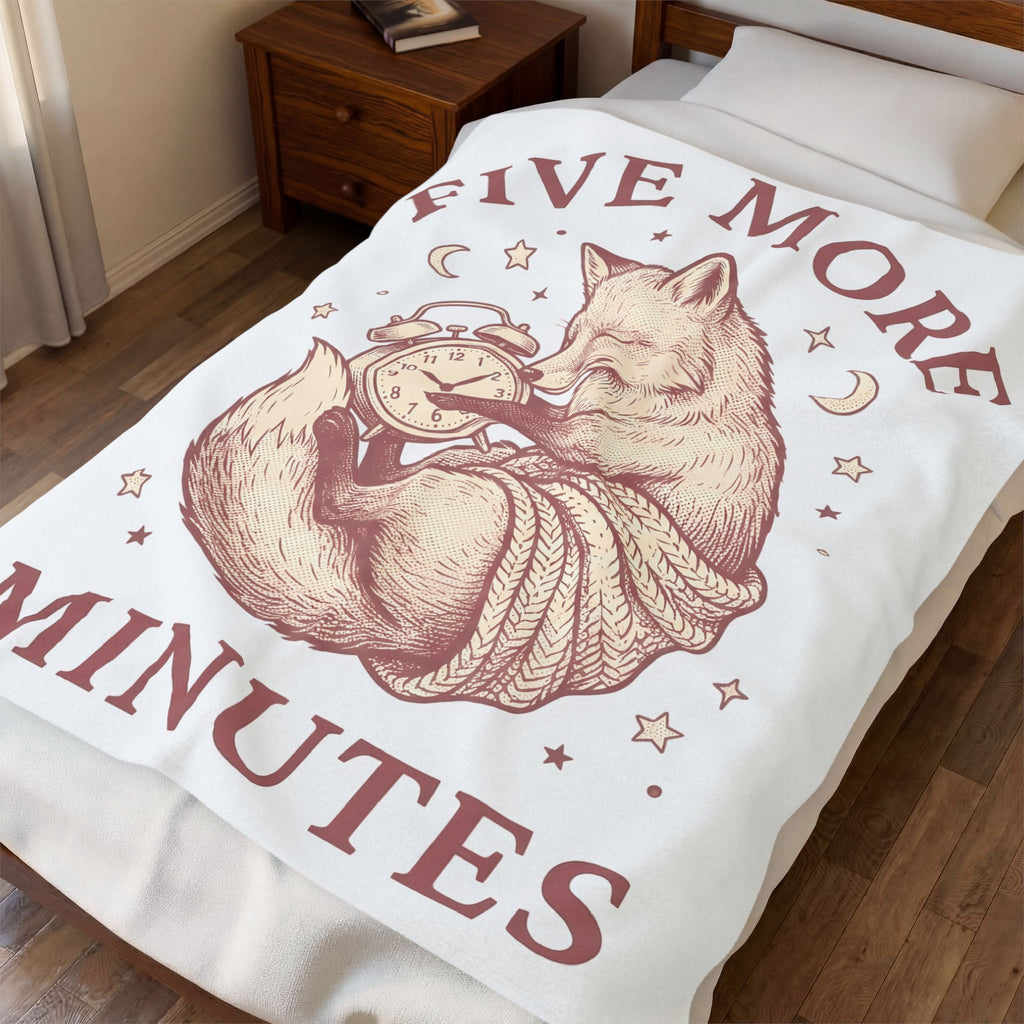 Dozing Fox Blanket Funny Critter Gift Women Cartoon Blanket Fox Blanket Humor Fan Comic Blanket Animal Graphic Old School Alarm Blanket