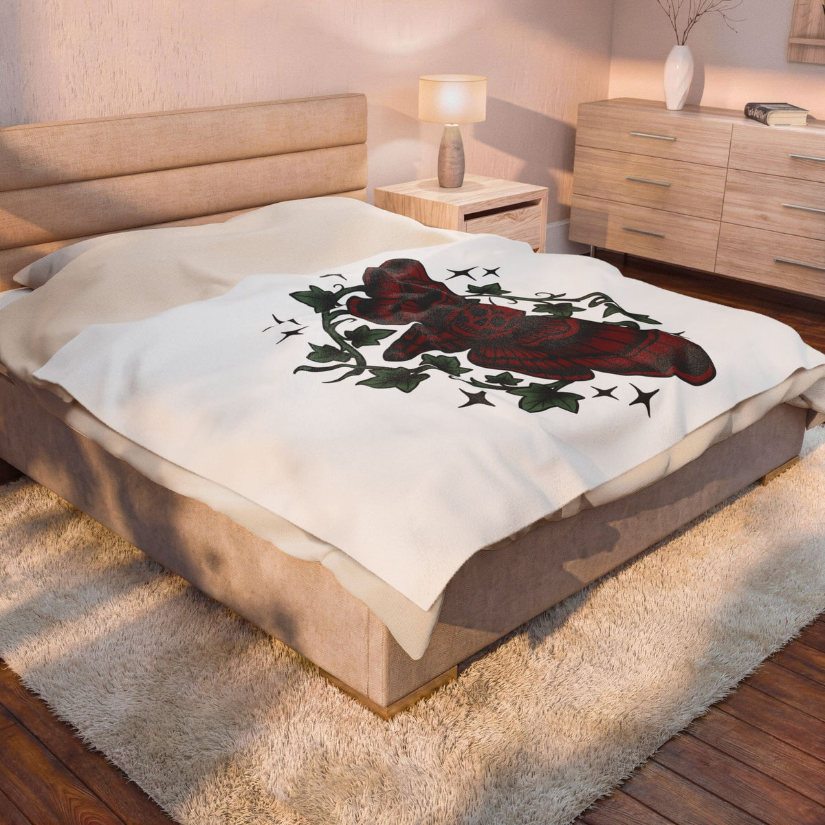 Skull Moth Blanket Halloween Gothic Gift Women Tattoo Blanket Deathshead Moth Blanket Horror Fan Dark Art Blanket Gothic Graphic Vintage Ivy Blanket