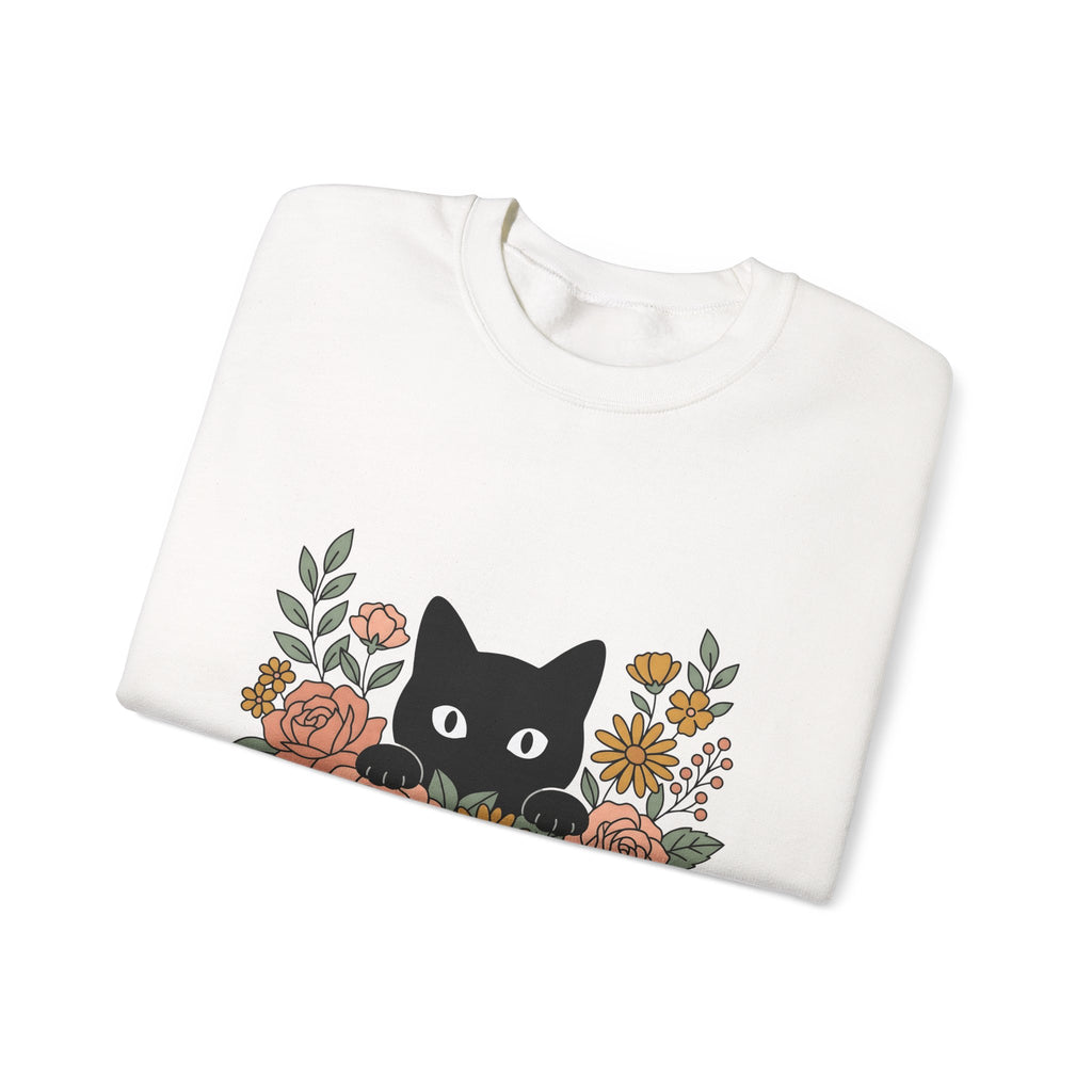 Black Cat Sweatshirt Halloween Garden Gift Women Print Art Sweatshirt Cat Sweatshirt Horror Fan Graphic Sweatshirt Yard Graphic Classic Flower Arrangement